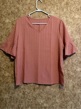 SHEIN Dusty Rose V-Neck Bell Sleeve Blouse